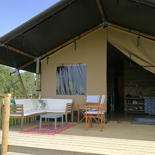 The view of the veranda and into Beech safari tent