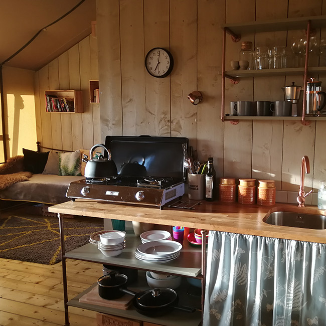 The well equipped kitchen of Ash safari tent